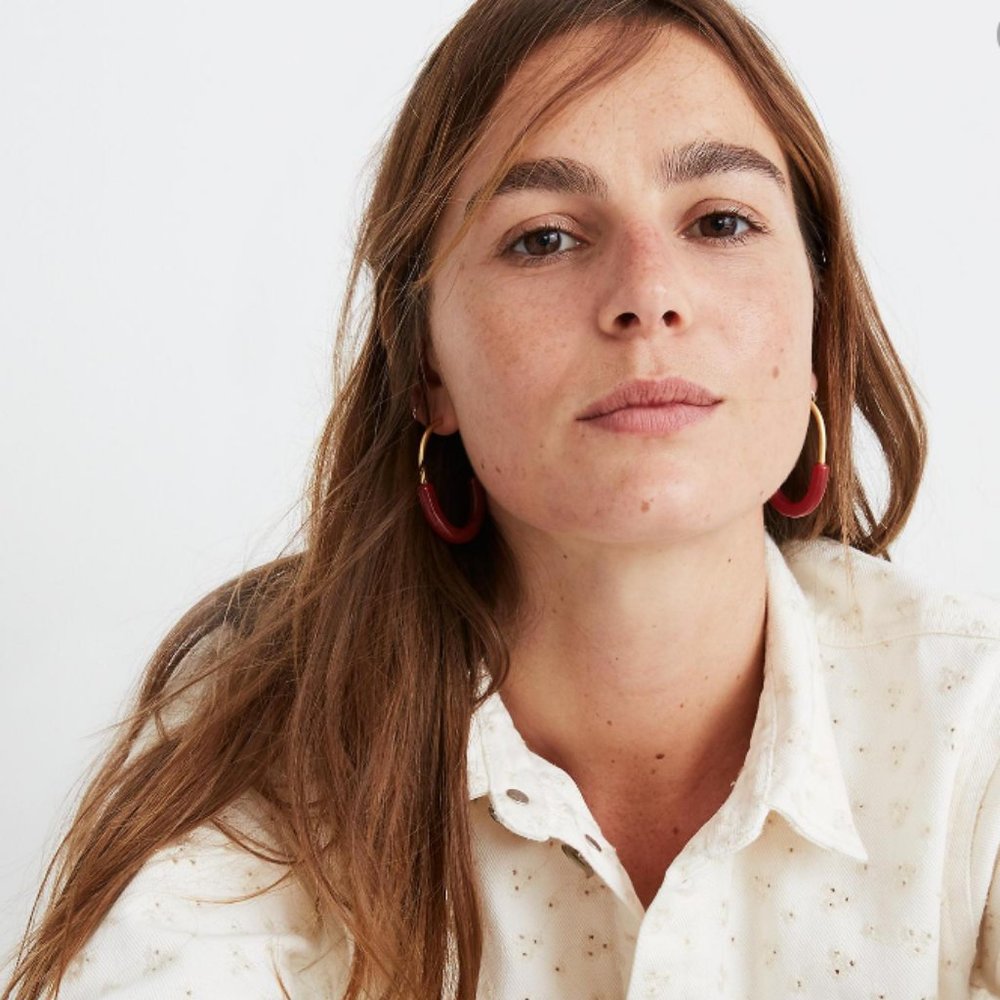 NWT Madewell red Half-and-Half Hoop Earrings